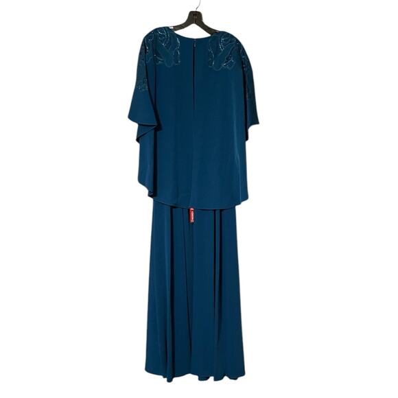 Sachin & Babi Size 12 NEW Moroccan Blue Crepe Embroidered Wren Cape Maxi Gown - Picture 6 of 10